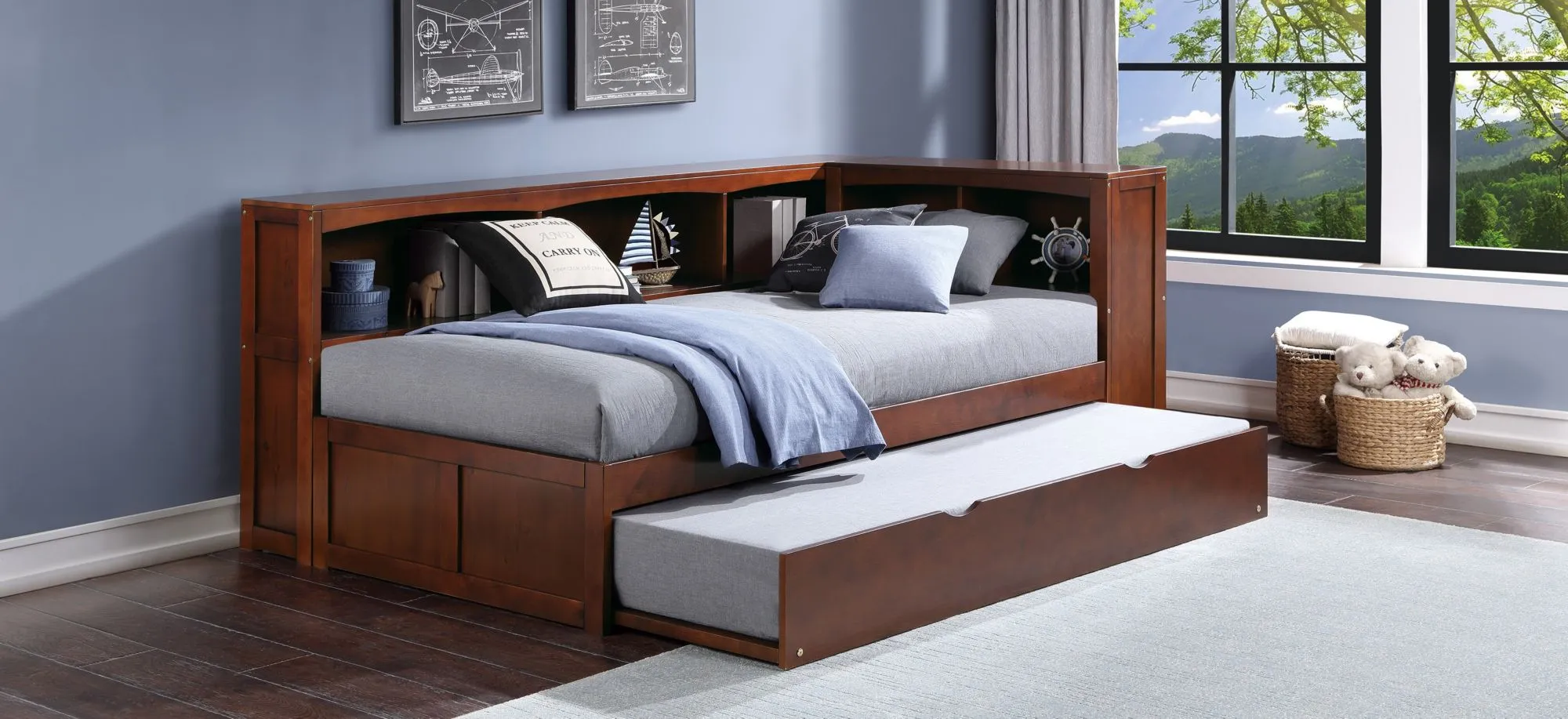 Shannon Twin Bookcase Corner Bed with Trundle