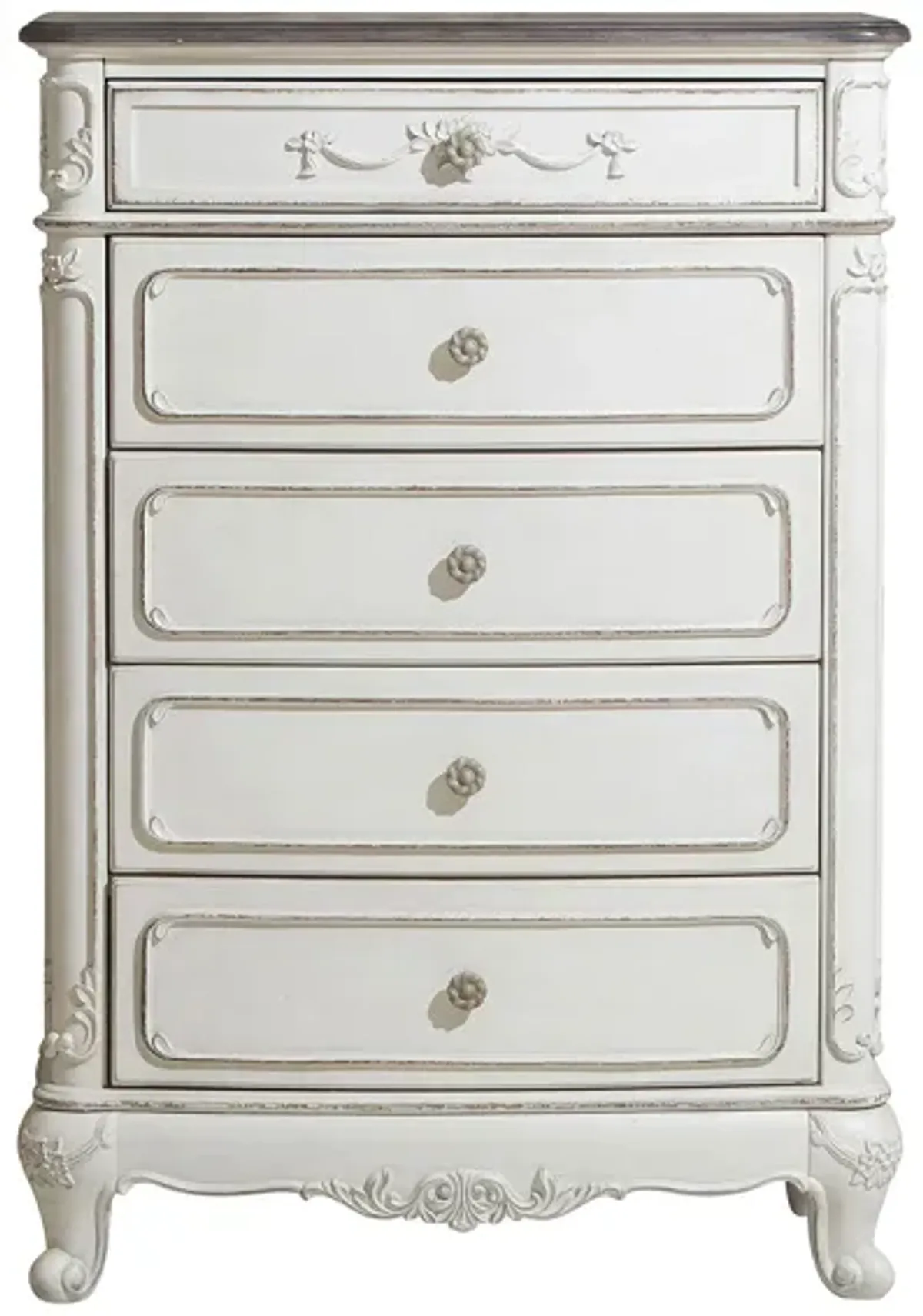 Averny 5-Drawer Bedroom Chest in Antique White & Gray by Homelegance