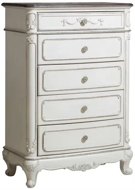 Averny 5-Drawer Bedroom Chest in 2-tone finish (Antique white & gray) by Homelegance