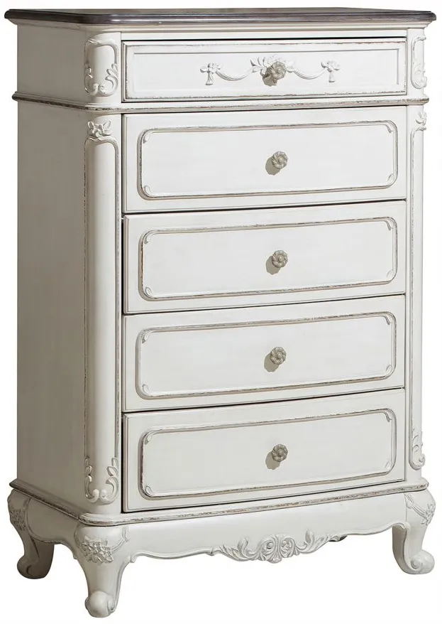 Averny 5-Drawer Bedroom Chest in Antique White & Gray by Homelegance