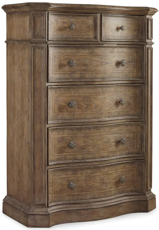 Solana Six-Drawer Chest in Distressing includes chopping and worm holes. by Hooker Furniture