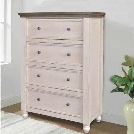 Sunset Trading Rustic French Bedroom Chest in Cottage White/Walnut Top by Sunset Trading