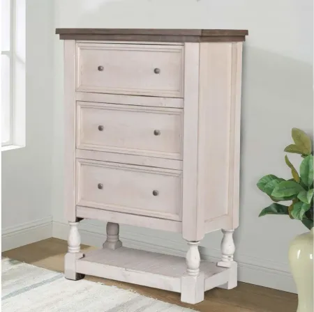 Sunset Trading Rustic French Bedroom Chest in Cottage White/Walnut Top by Sunset Trading