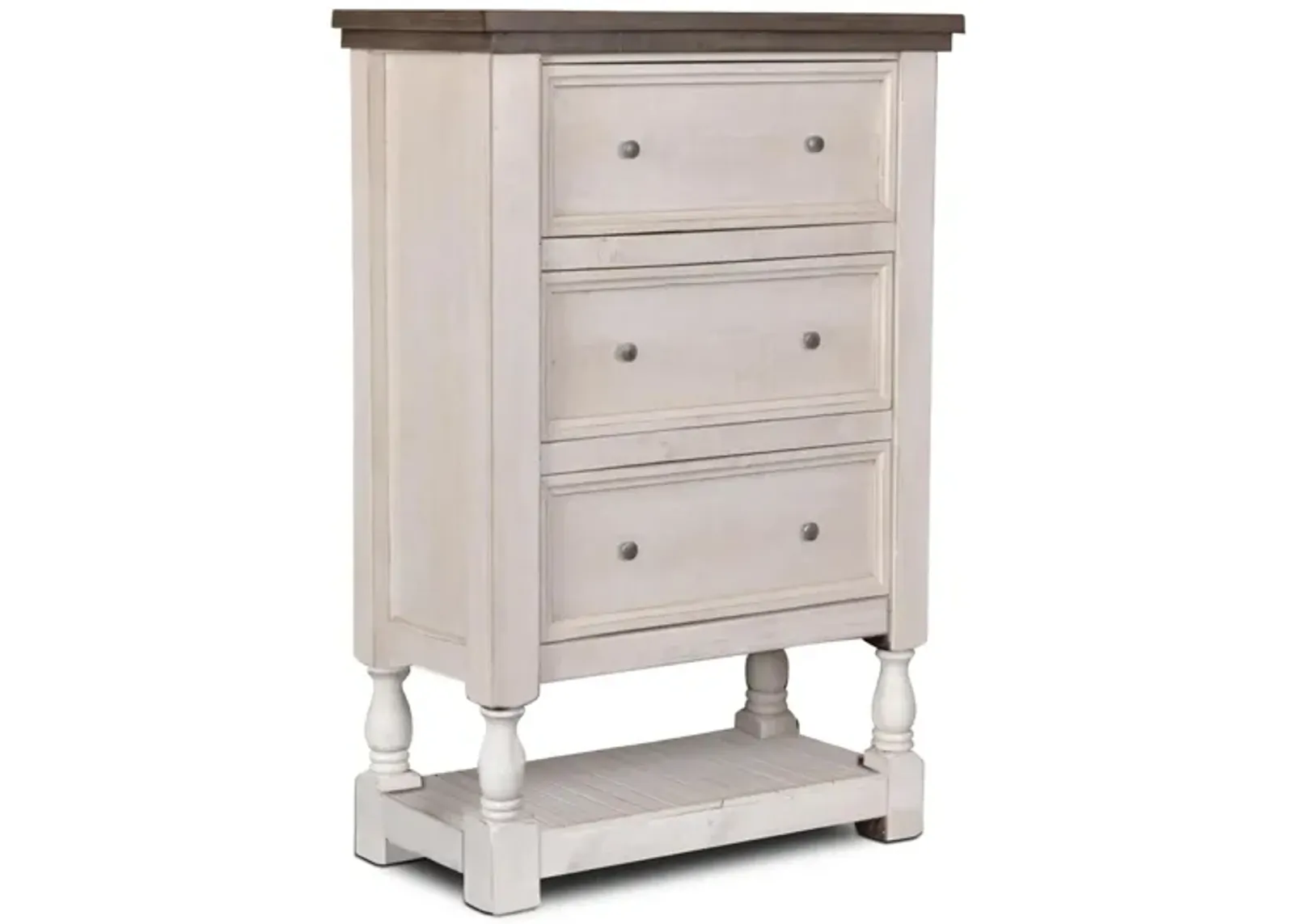 Sunset Trading Rustic French Bedroom Chest in Cottage White/Walnut Top by Sunset Trading