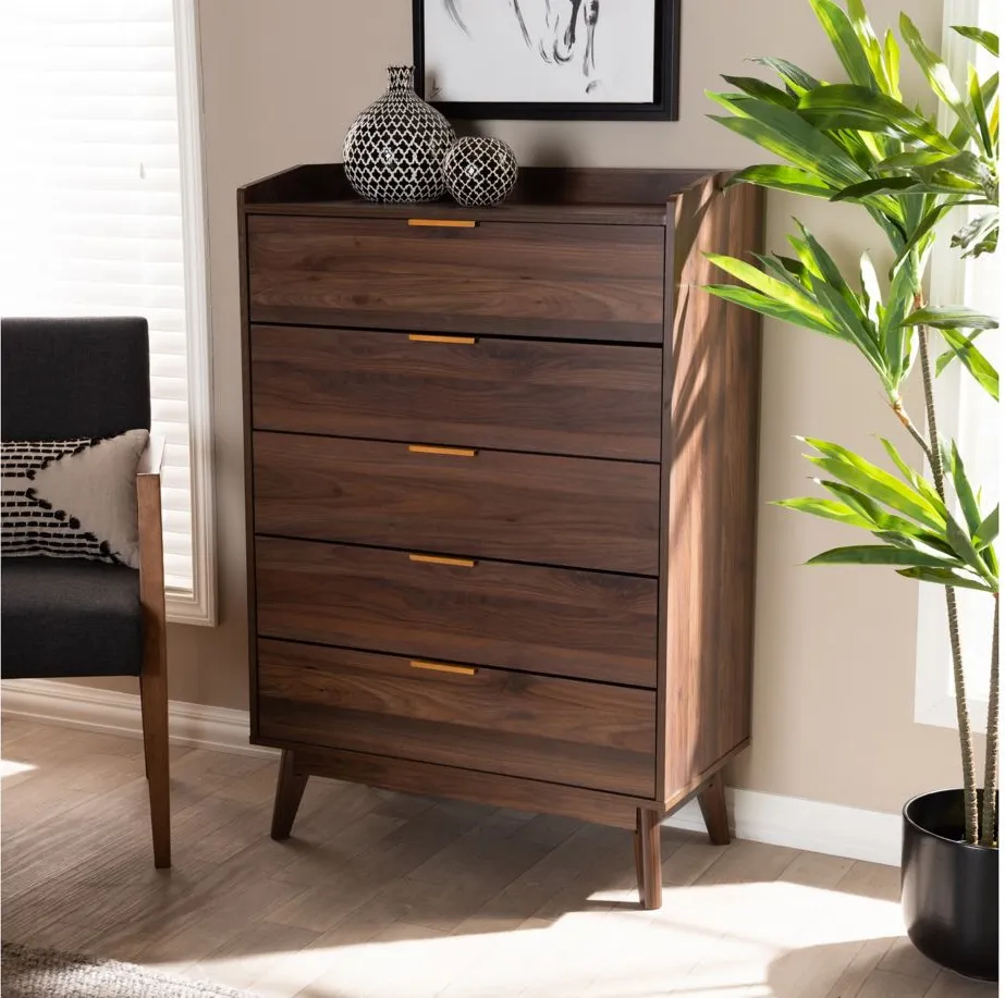 Lena 5-Drawer Wood Chest in Walnut by Wholesale Interiors