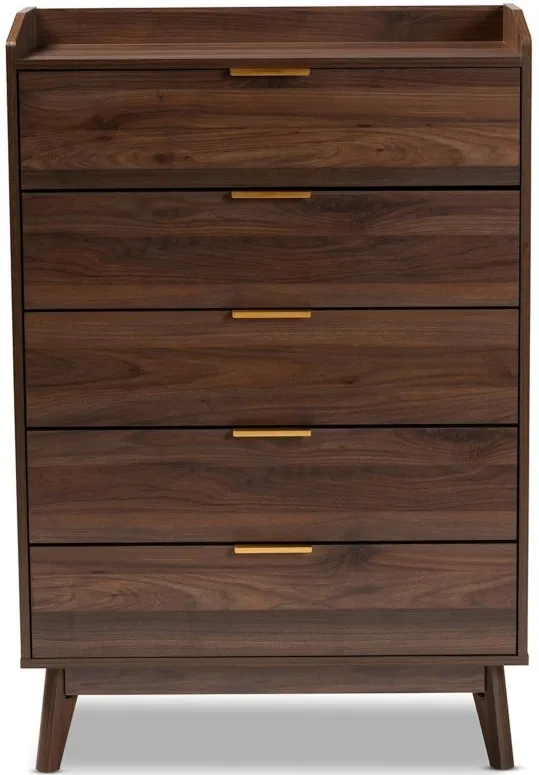 Lena 5-Drawer Wood Chest in Walnut by Wholesale Interiors