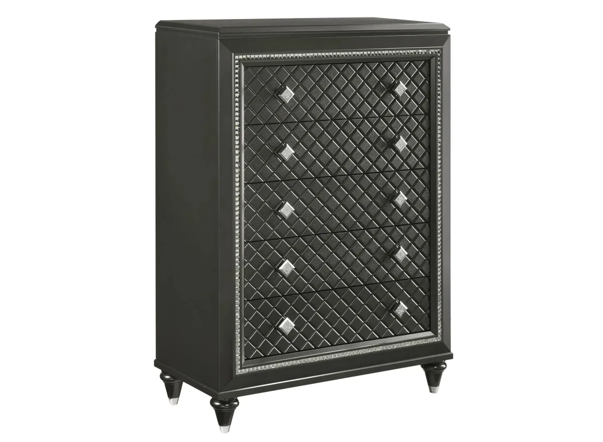 Giovani 5 Drawer Chest in Metallic Grey by Crown Mark