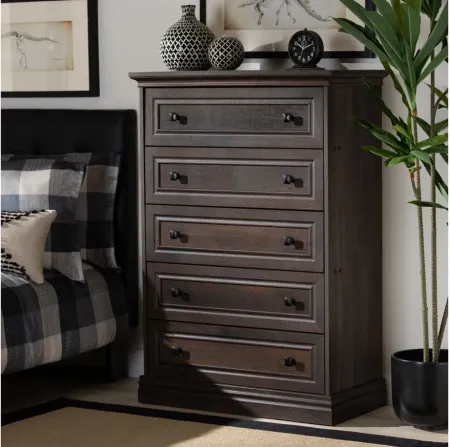 Nolan 5-Drawer Wood Chest in Brown/Black by Wholesale Interiors