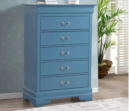 Rossie 5-Drawer Bedroom Chest in Blue by Glory Furniture