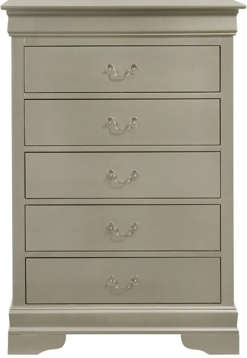 Rossie 5-Drawer Bedroom Chest in Silver Champagne by Glory Furniture