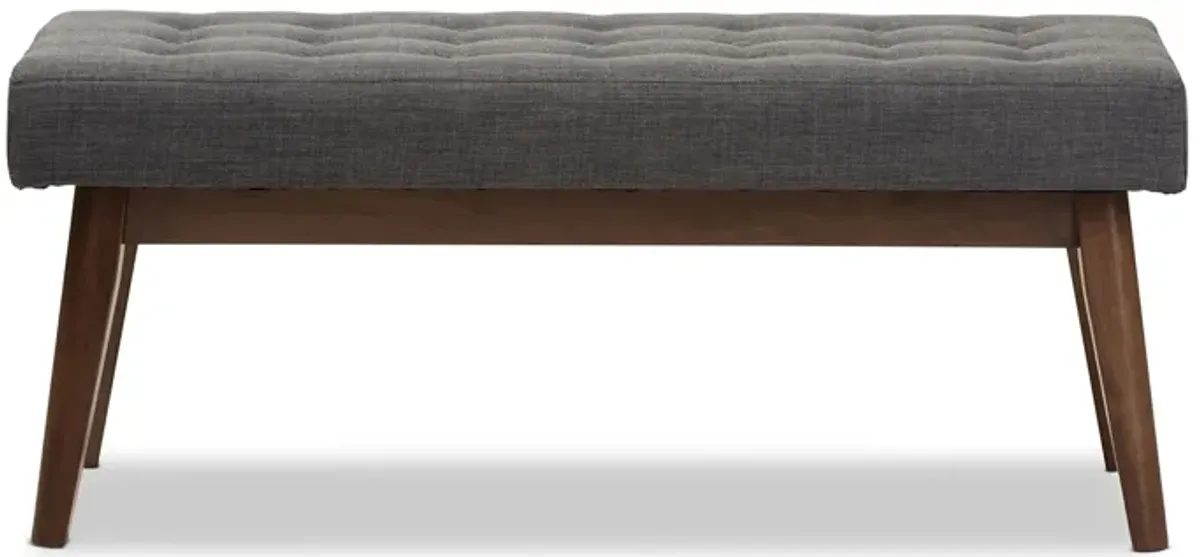 Elia Fabric Button-Tufted Bench in Dark Gray/"Walnut" Brown by Wholesale Interiors