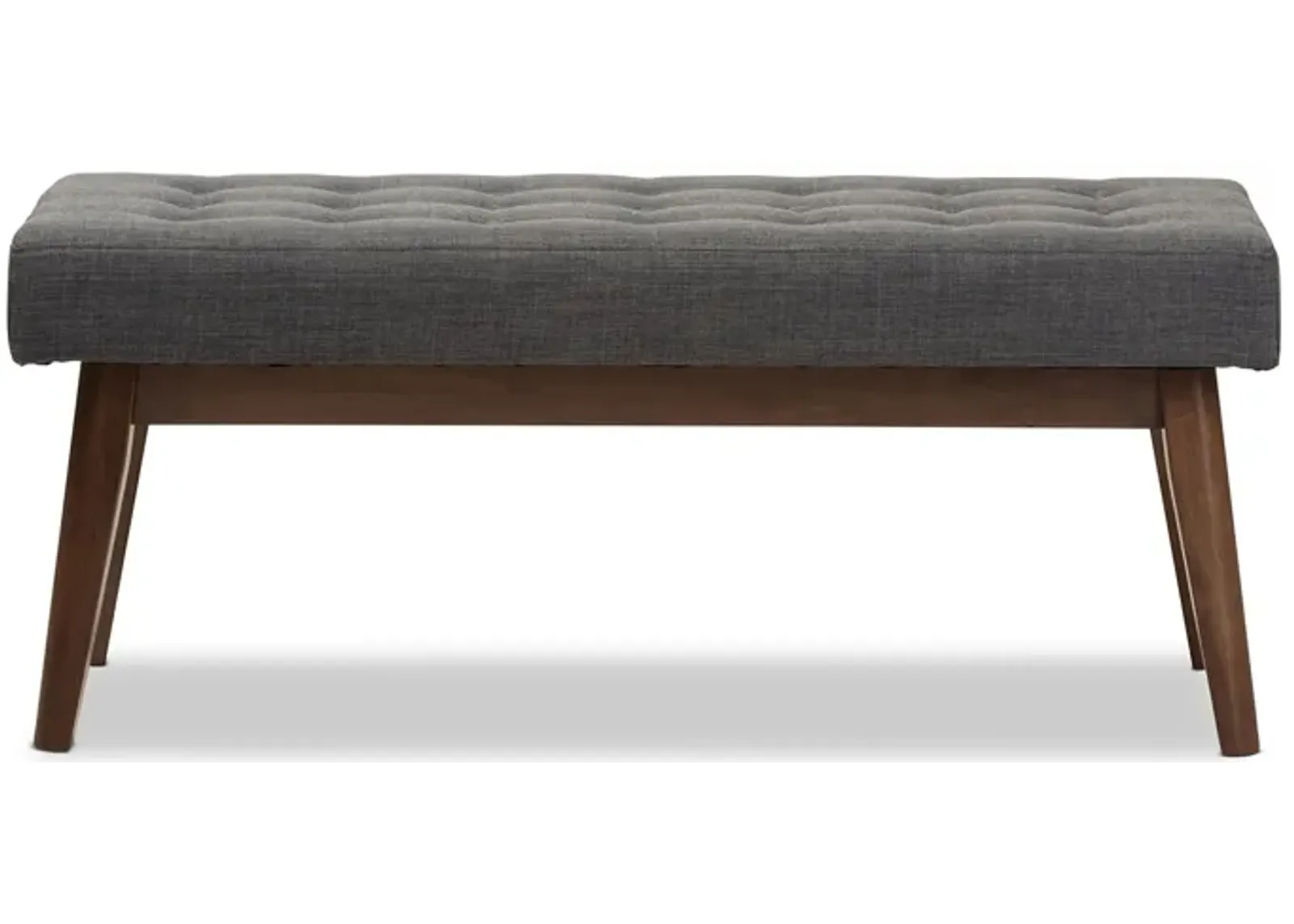 Elia Fabric Button-Tufted Bench in Dark Gray/"Walnut" Brown by Wholesale Interiors