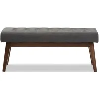 Elia Fabric Button-Tufted Bench in Dark Gray/"Walnut" Brown by Wholesale Interiors