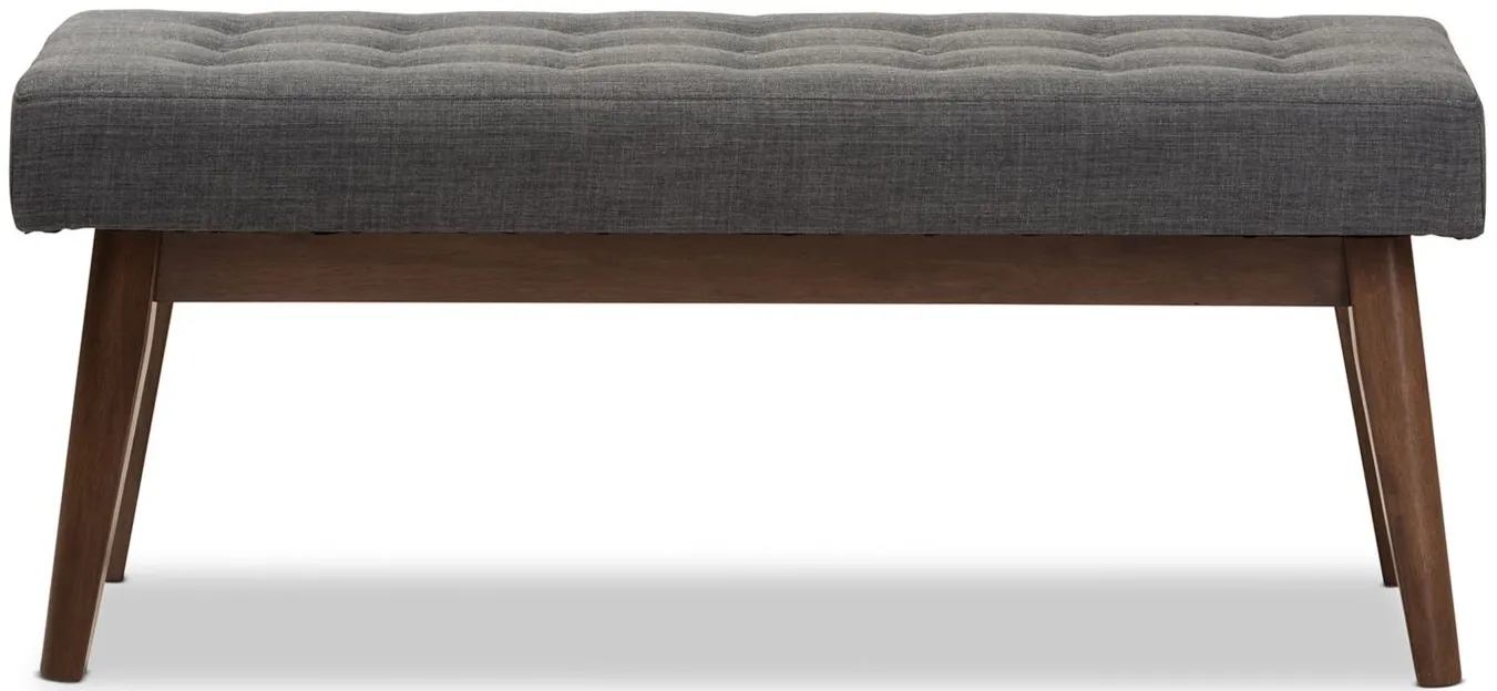 Elia Fabric Button-Tufted Bench in Dark Gray/"Walnut" Brown by Wholesale Interiors