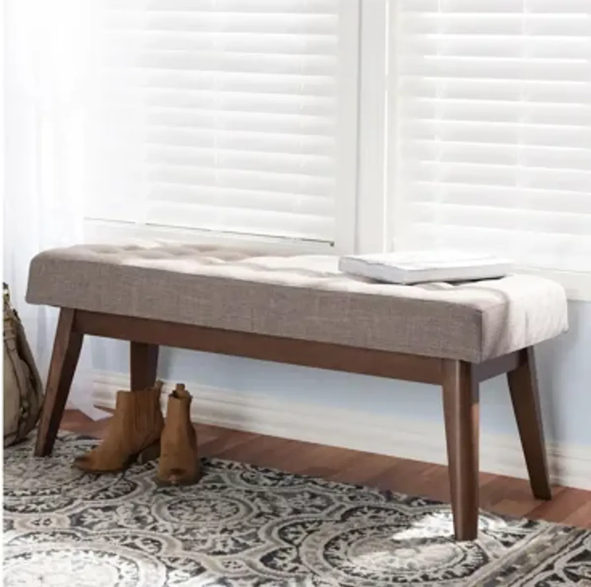 Elia Fabric Button-Tufted Bench