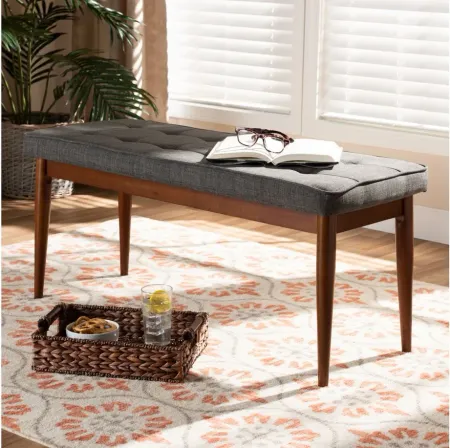 Itami Fabric Upholstered Wood Bench in Gray by Wholesale Interiors