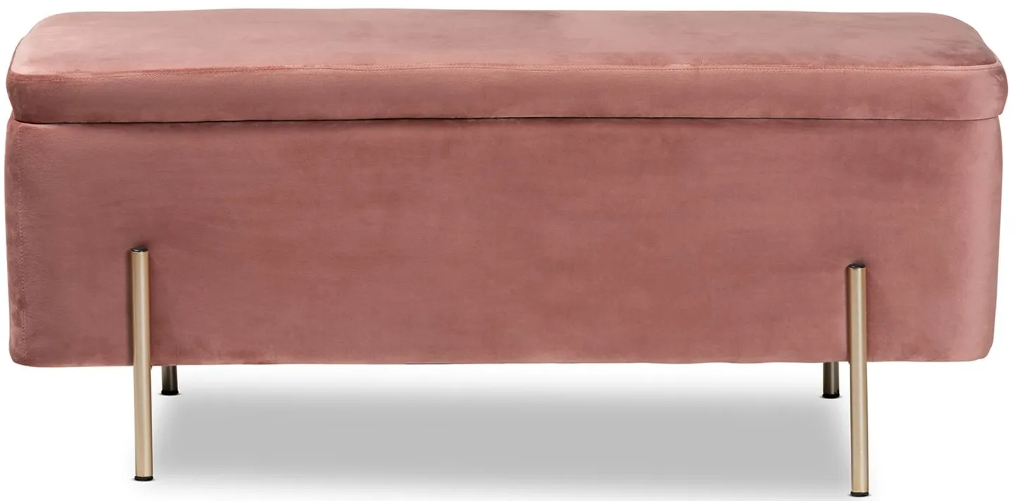 Rockwell Upholstered Storage Bench in Blush Pink/Gold by Wholesale Interiors