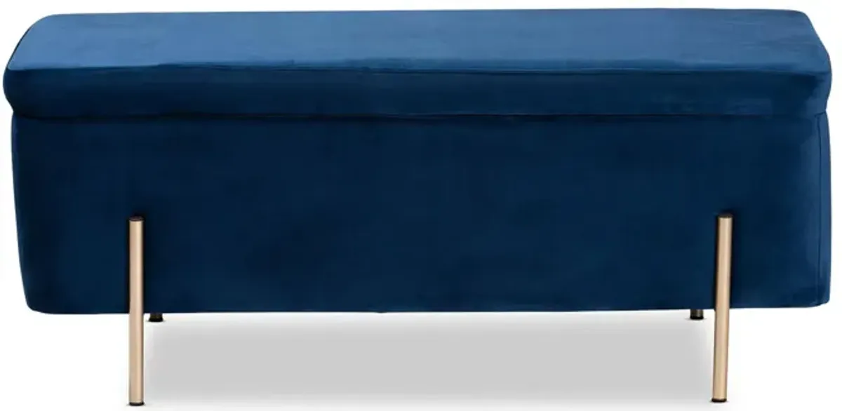 Rockwell Upholstered Storage Bench in Navy Blue/Gold by Wholesale Interiors