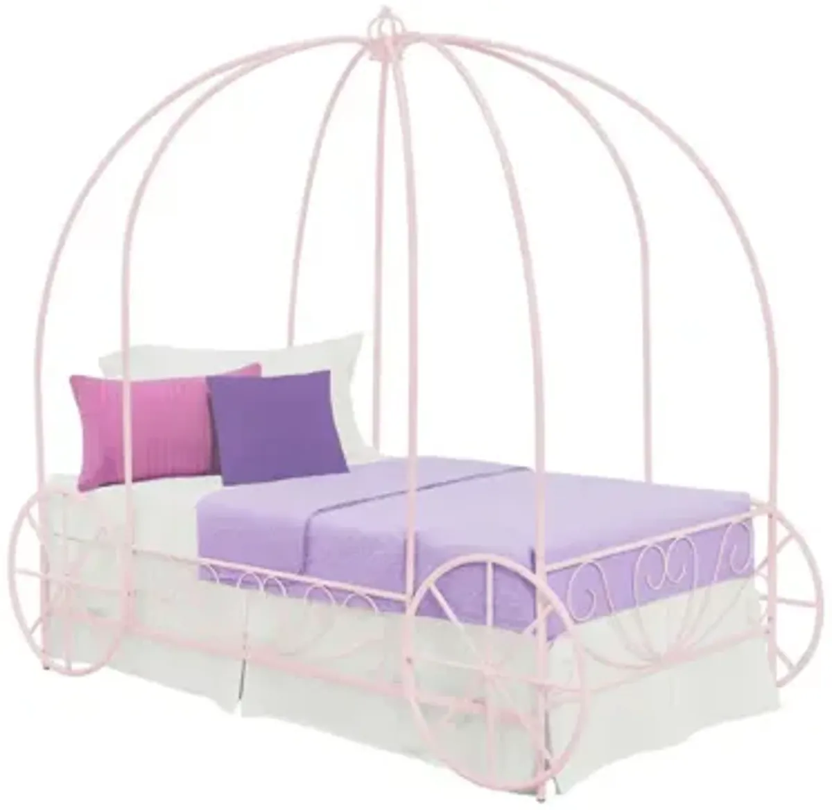 Fairytale Kids Twin Metal Carriage Bed Frame in Pink by DOREL HOME FURNISHINGS