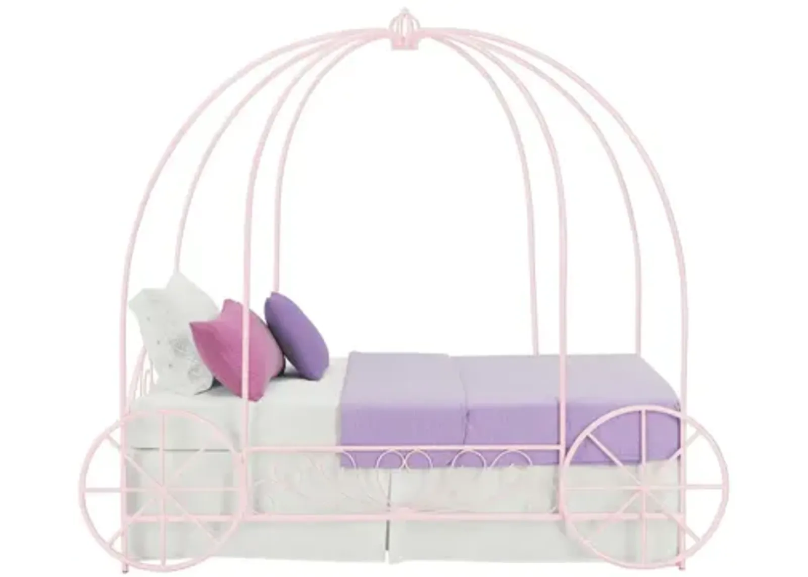 Fairytale Kids Twin Metal Carriage Bed Frame in Pink by DOREL HOME FURNISHINGS