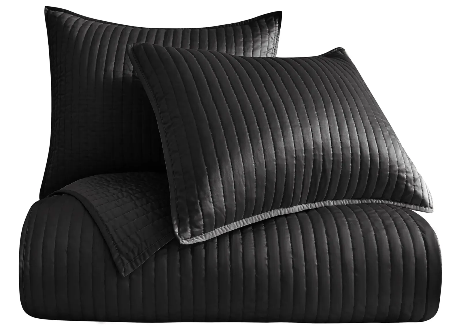 Satin Channel 2-pc. Quilt Set in Black by HiEnd Accents