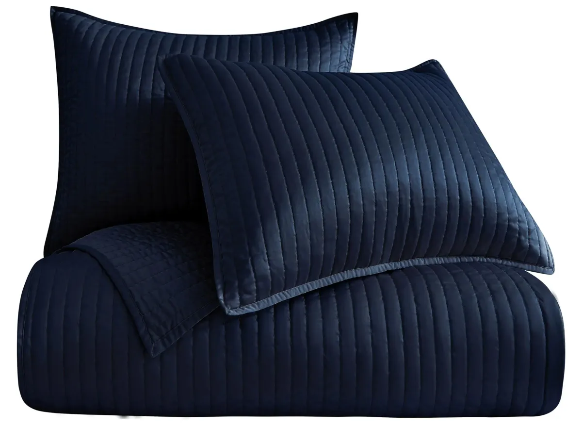 Satin Channel 2-pc. Quilt Set in Navy by HiEnd Accents