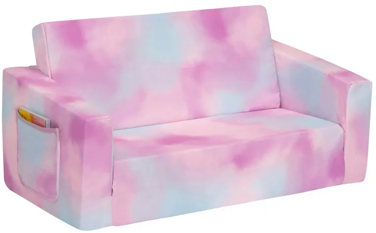 Cozee Flip-Out 2-in-1 Kids Convertible Sofa to Lounger by Delta Children in Pink Tie Dye by Delta Children