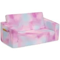Cozee Flip-Out 2-in-1 Kids Convertible Sofa to Lounger by Delta Children in Pink Tie Dye by Delta Children