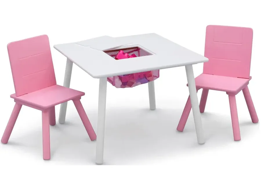 Table and Two Chair Set with Storage by Delta Children in White/Pink by Delta Children