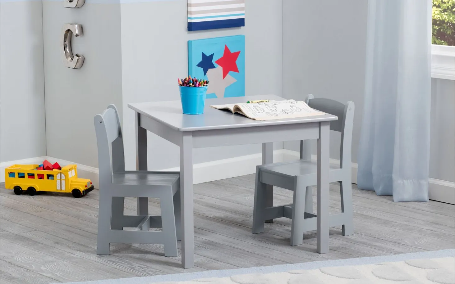 MySize Wood Table and Two Chair Set by Delta Children in Gray by Delta Children