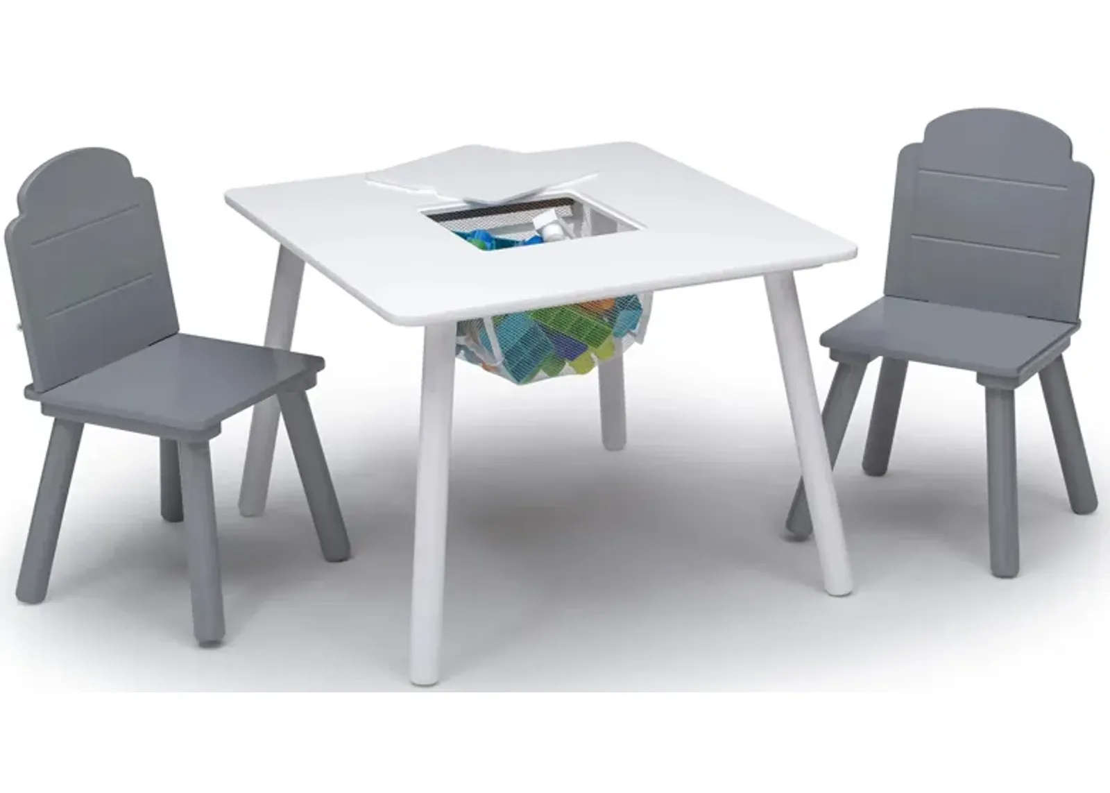 Finn Table and Two Chair Set with Storage by Delta Children in White /Gray by Delta Children