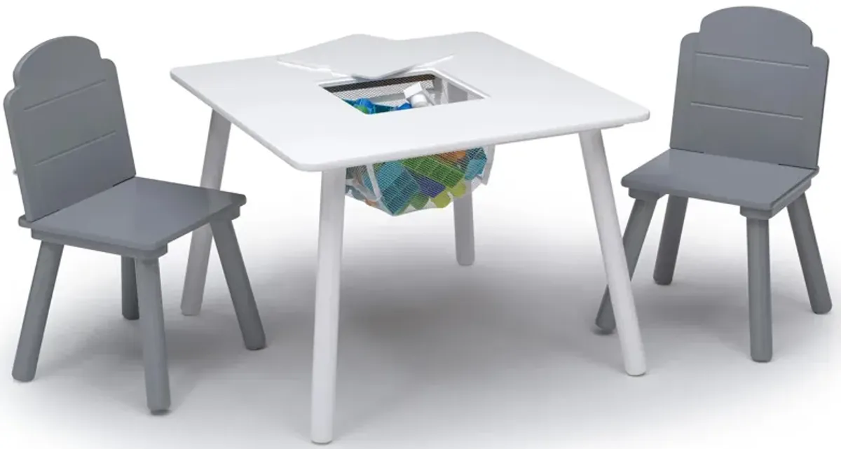 Finn Table and Two Chair Set with Storage by Delta Children in White /Gray by Delta Children