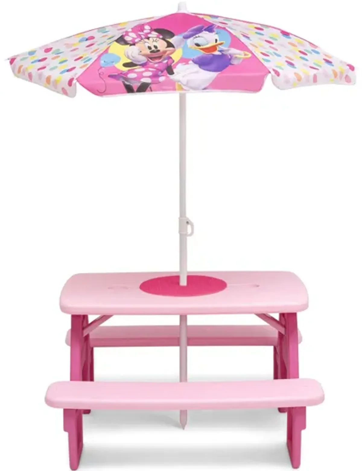 Minnie Mouse Four Seat Picnic Table wth Umbrella and Lego Compatible Table Top by Delta Children in Pink/Minnie Mouse by Delta Children