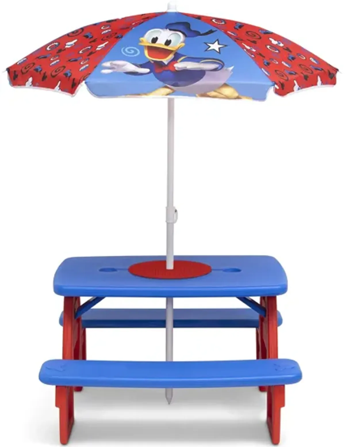 Mickey Mouse Four Seat Picnic Table wth Umbrella and Lego Compatible Table Top by Delta Children in Blue/Mickey Mouse by Delta Children