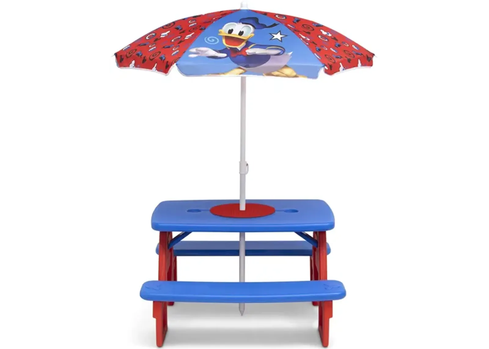 Mickey Mouse Four Seat Picnic Table wth Umbrella and Lego Compatible Table Top by Delta Children in Blue/Mickey Mouse by Delta Children