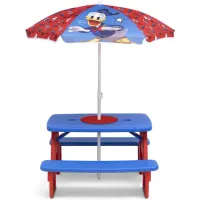 Mickey Mouse Four Seat Picnic Table wth Umbrella and Lego Compatible Table Top by Delta Children in Blue/Mickey Mouse by Delta Children