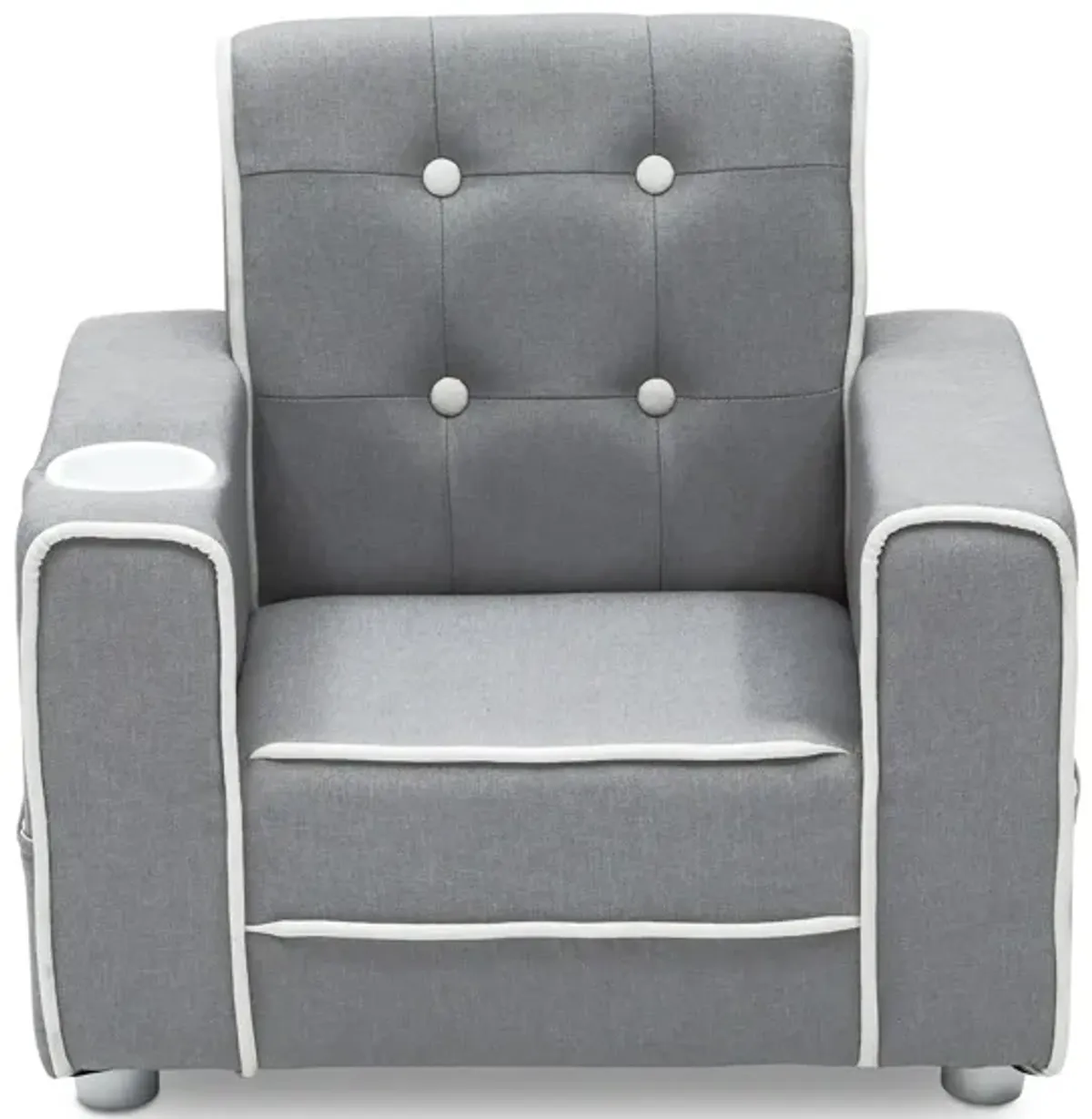 Chelsea Upholstered Kids Chair with Cup Holder by Delta Children in Soft Gray by Delta Children