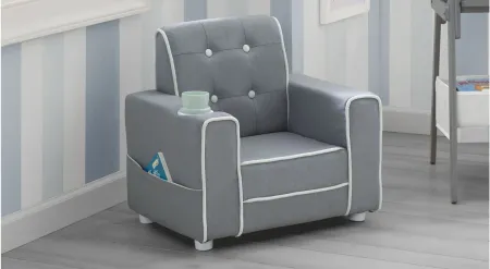 Chelsea Upholstered Kids Chair with Cup Holder by Delta Children in Soft Gray by Delta Children