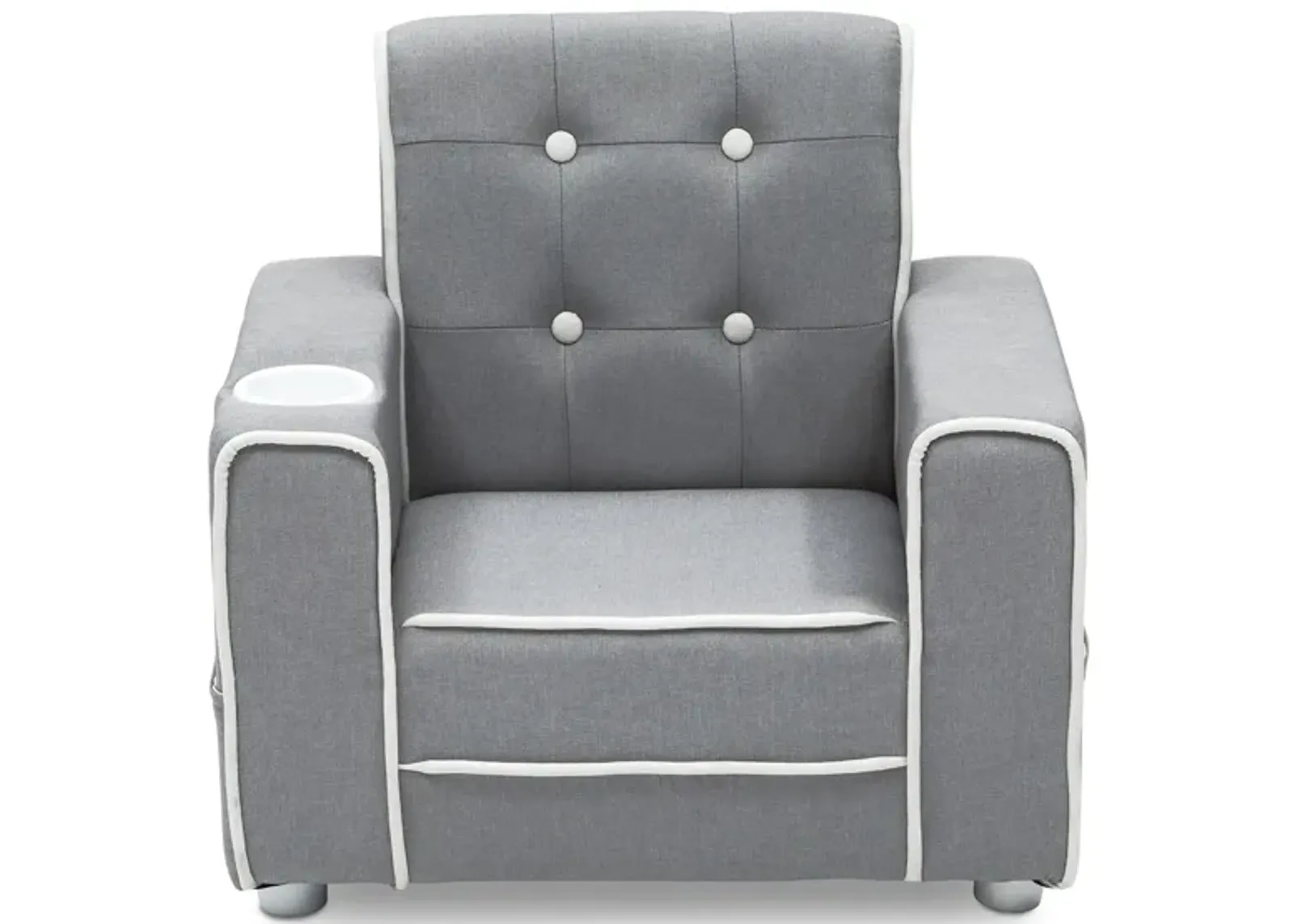 Chelsea Upholstered Kids Chair with Cup Holder by Delta Children in Soft Gray by Delta Children