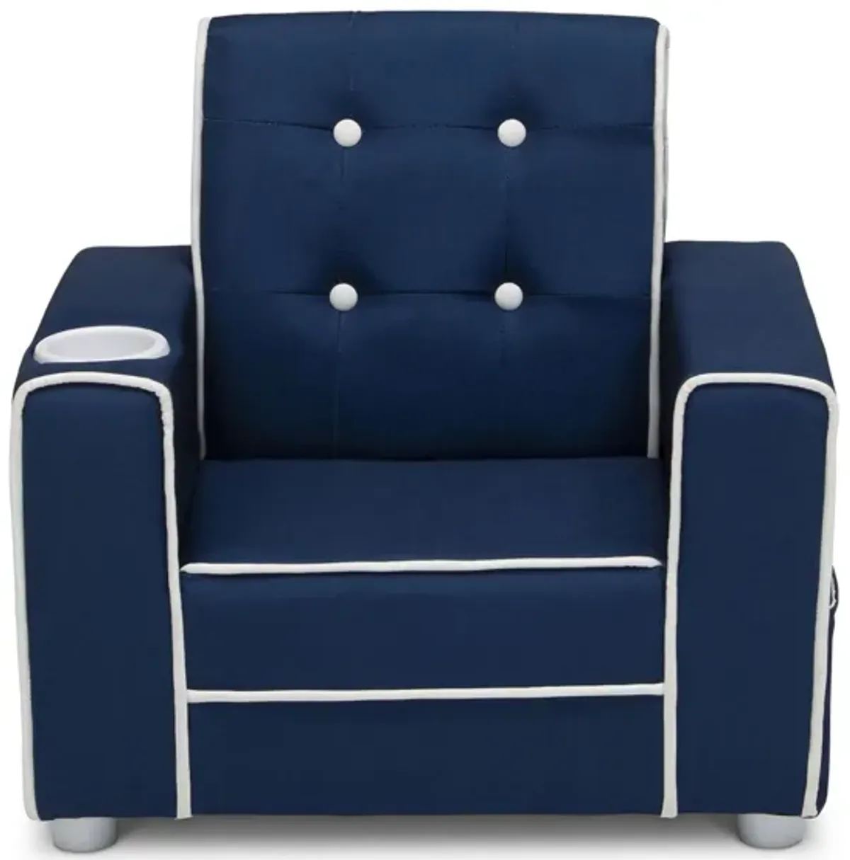 Chelsea Upholstered Kids Chair with Cup Holder by Delta Children in Navy by Delta Children