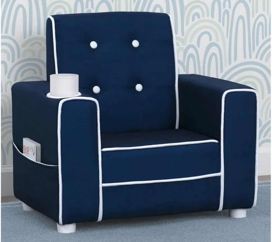 Chelsea Upholstered Kids Chair with Cup Holder by Delta Children in Navy by Delta Children