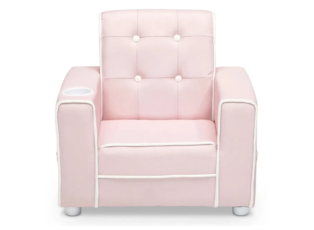 Chelsea Upholstered Kids Chair with Cup Holder by Delta Children in Pink by Delta Children