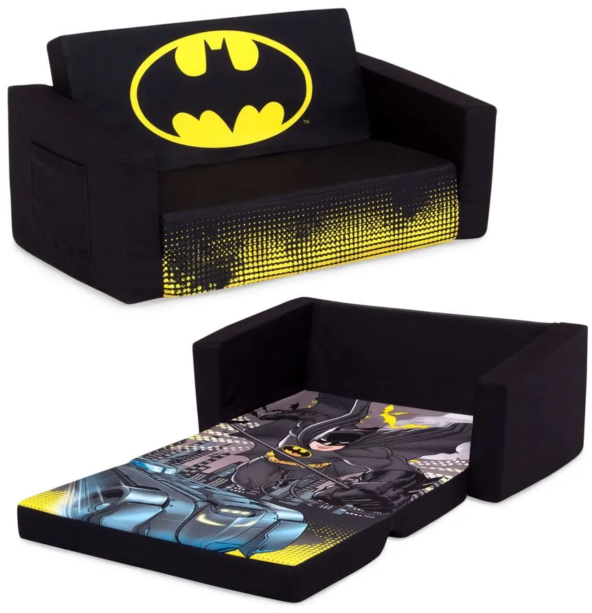 Batman Cozee Flip-Out Kids Sofa 2-in-1 Convertible Sofa to Lounger by Delta Children in Black/Batman by Delta Children