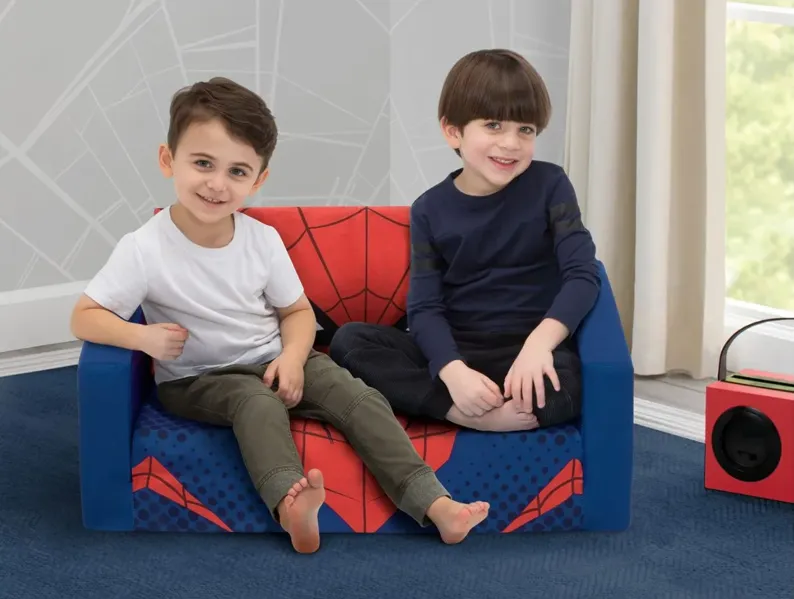 Spider-Man Cozee Flip-Out Kids Sofa 2-in-1 Convertible Sofa to Lounger by Delta Children in Blue/Spiderman by Delta Children