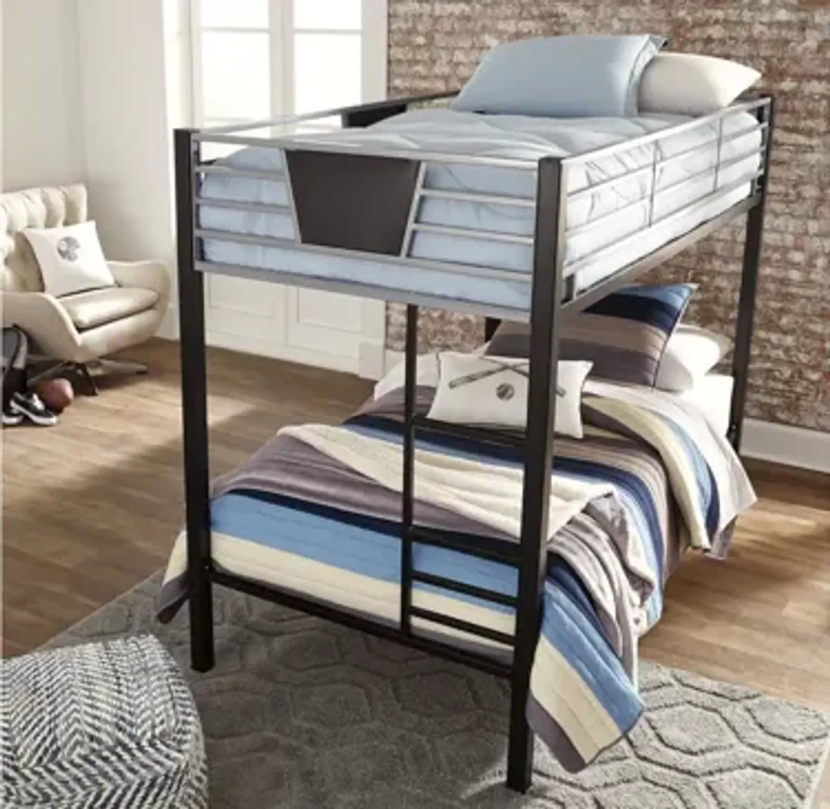 Dinsmore Twin Bunk Bed with Ladder in Black/Gray by Ashley Furniture