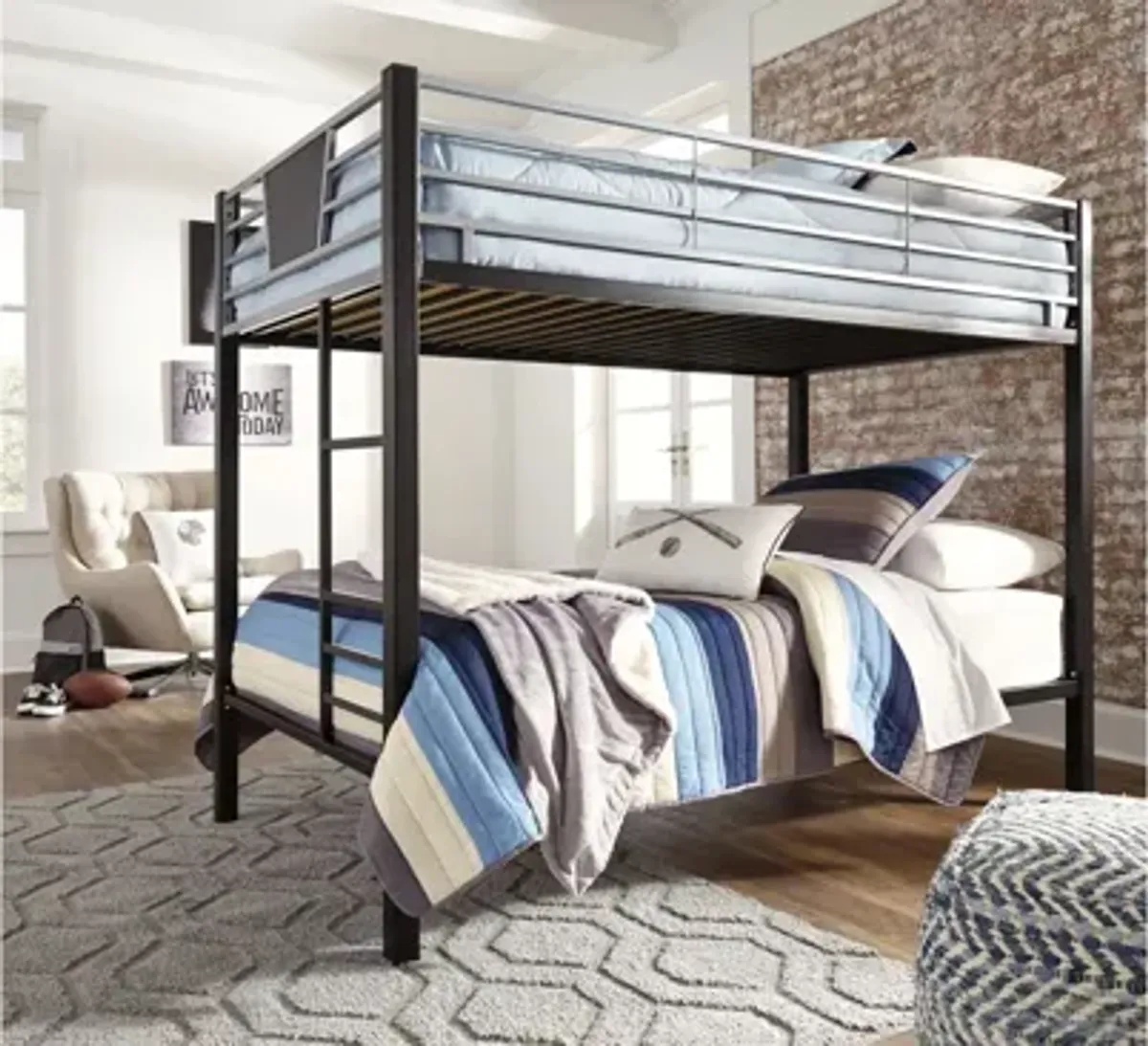 Dinsmore Twin Bunk Bed with Ladder in Black/Gray by Ashley Furniture