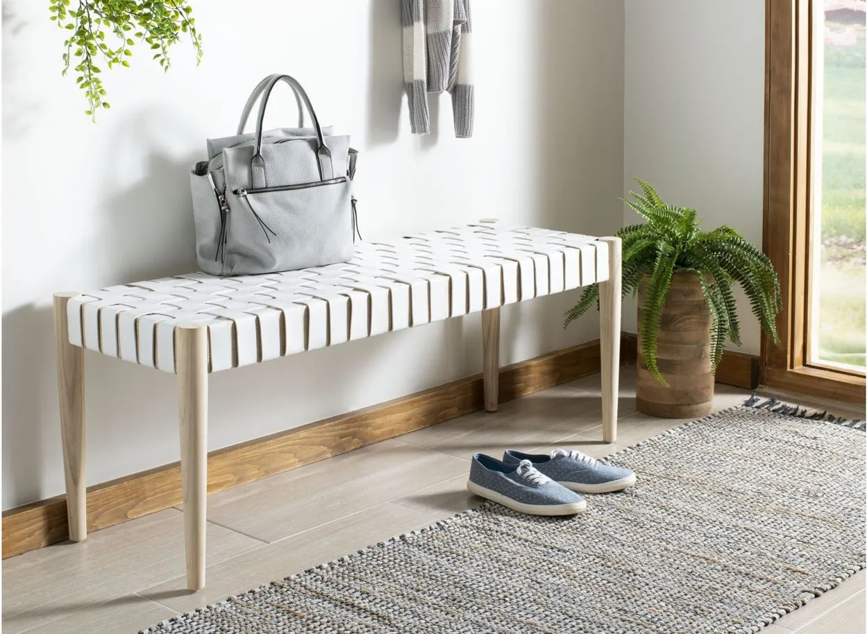 Amalia Bench in White / Light Oak by Safavieh