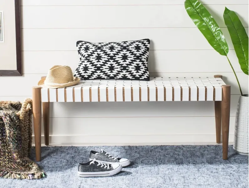 Amalia Bench in White / Oak by Safavieh