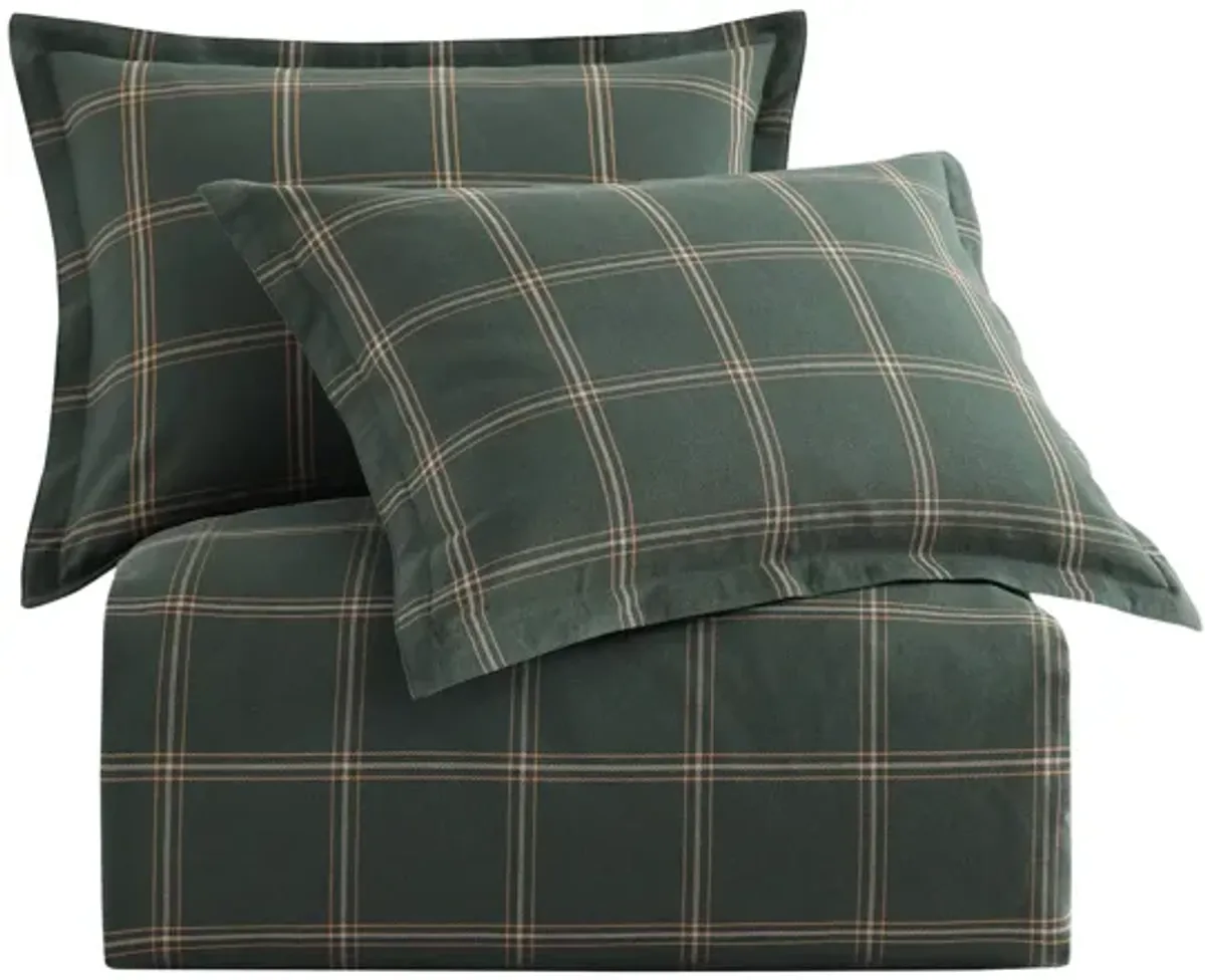 Windowpane Plaid 3-pc. Duvet Cover Set in Hunter Green by HiEnd Accents