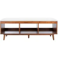 Cricket Open Shelf Bench with Cushion in Cream / Natural Acacia by Safavieh